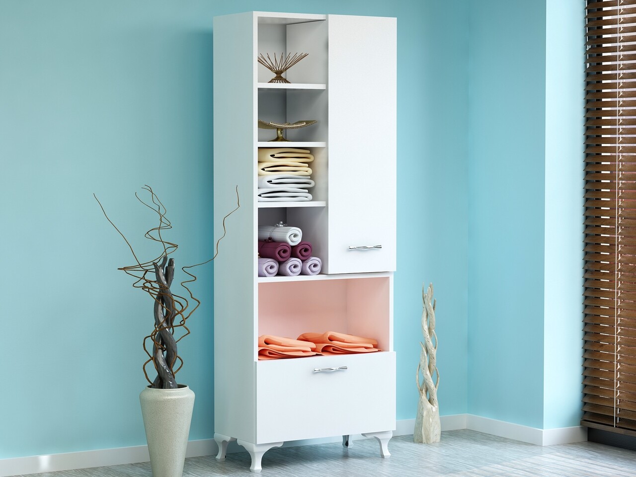 Dulap pentru baie Sezen, Decorotika, 60x31.5x163 cm, alb - imagine 5